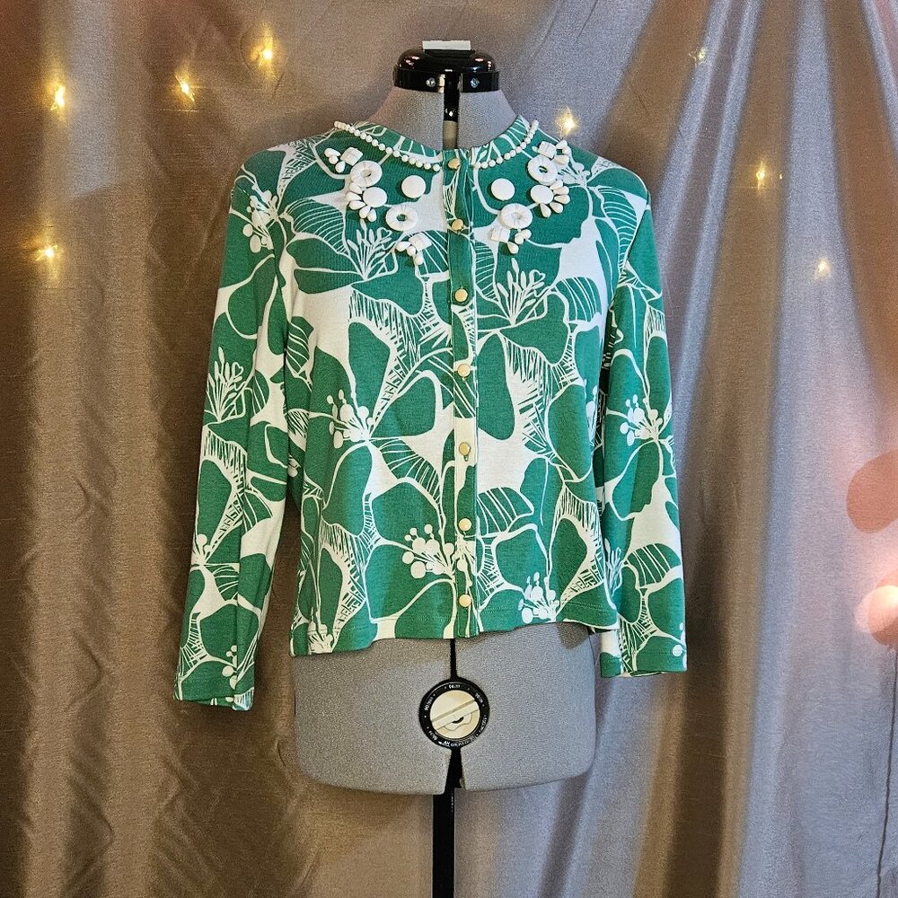 Rafaella, Green, White, Cardigan, Size: M
